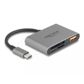 Delock 91016 USB-C-kaartlezer voor SD- en microSD-kaarten met USB-A-poort en USB-C PD