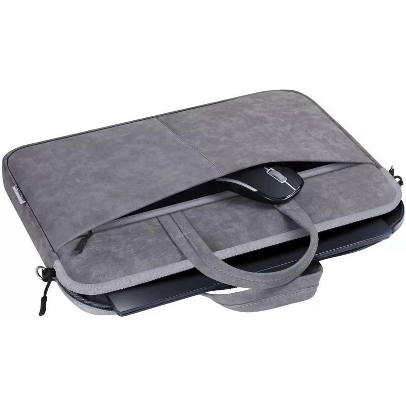 Toploader-tas DEFENDER Solid voor 15,6 inch laptops, polyurethaan, grijs, draaggreep, afneembare schouderriem