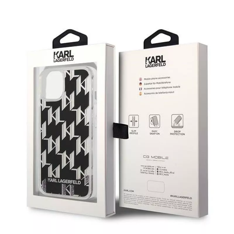 Karl Lagerfeld KLHCP14MLMNMK iPhone 14 Plus 6.7 hardcase zwart / zwart Liquid Glitter Monogram