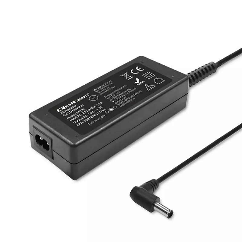 Qoltec 51774 voeding voor LG monitor 25W | 1,3A | 19V | 6,5 * 4,4 + netsnoer