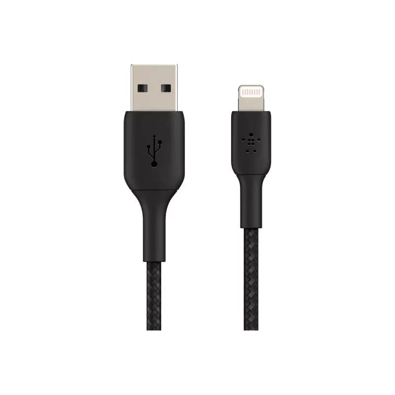 Kabel gevlochten USB-Lightning 15 cm zwart