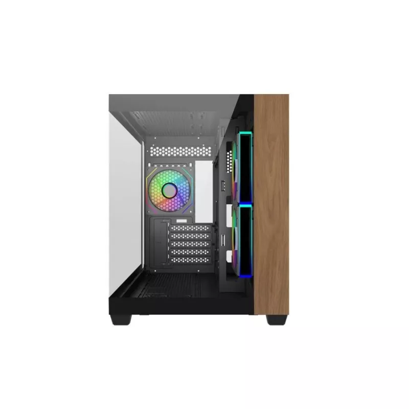 Pc-behuizing Cooler Master Elite 481 Wood — dual-chamber mATX met natuurlijk houtdesign en twee tempered-glass panelen