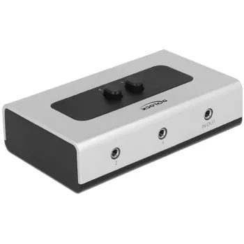 Audio-jack-schakelaar 3,5 mm 2 poorten handmatig bidirectioneel, schakelaar grijs/zwart