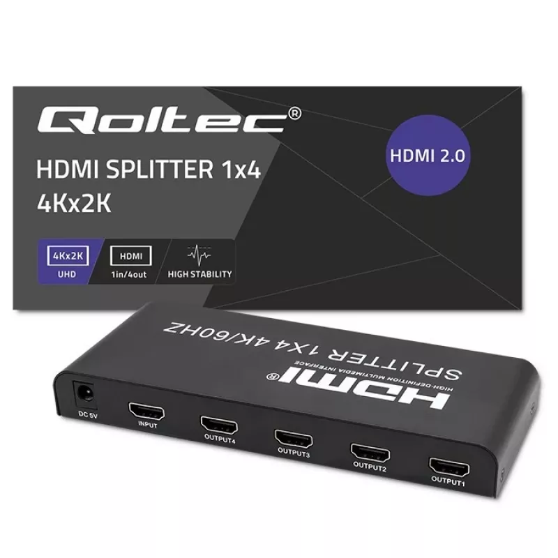 Qoltec 51799 actieve HDMI-splitter 4 x HDMI 4K x 2K | 6 Gb/s | 60 Hz