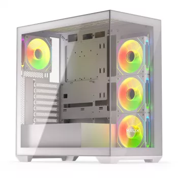 PC-behuizing KRUX Exo RGB White — ATX-tower, staal, 2x3,5 inch + 2x2,5 inch vakken, USB-C, RGB