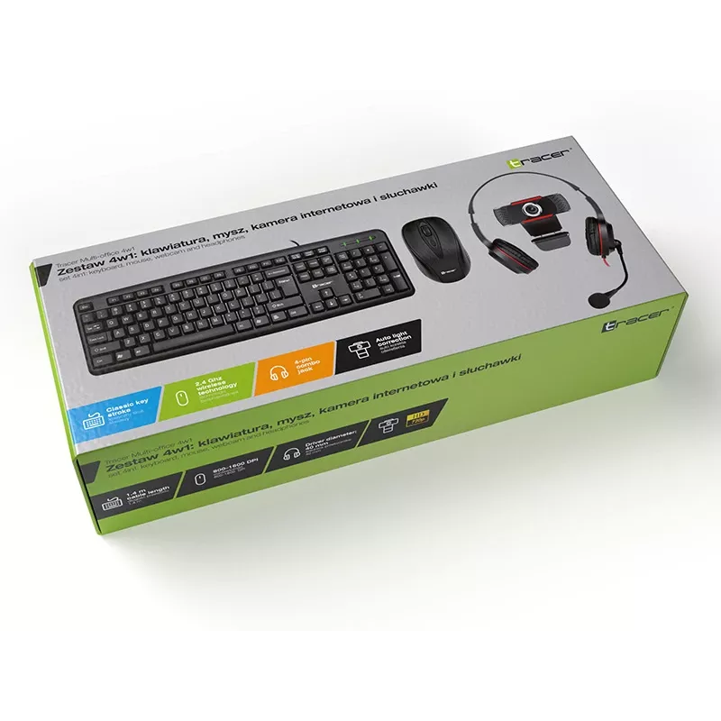Tracer 4in1 Multi Office Set 46695: USB-toetsenbord, draadloze muis, webcam, koptelefoon