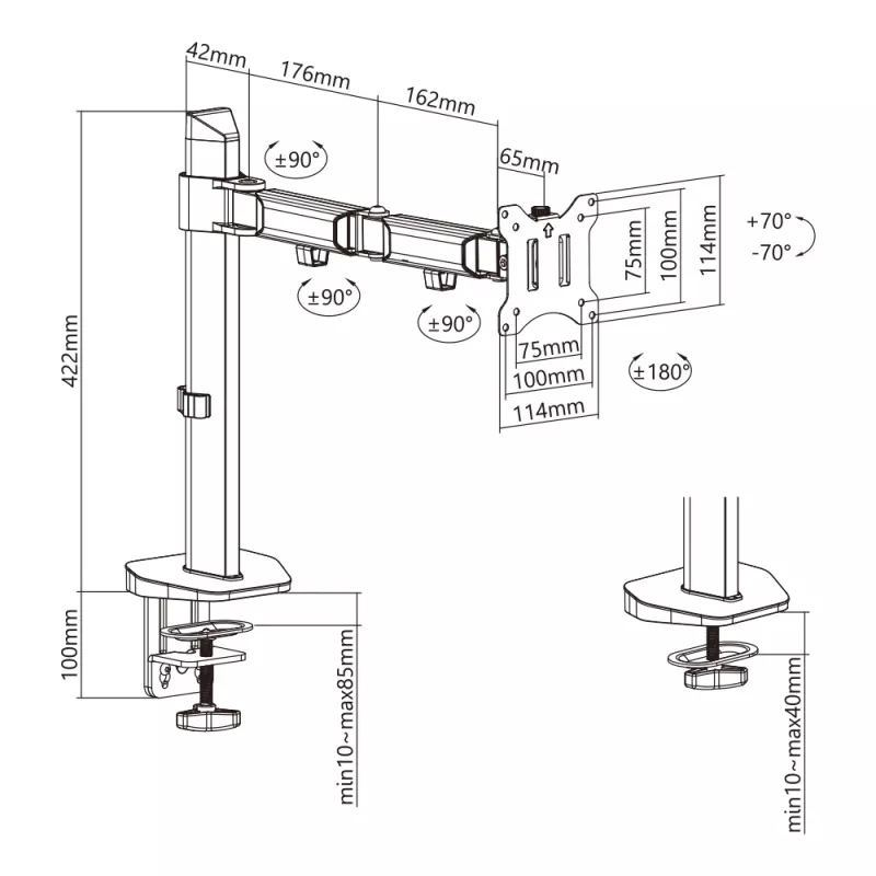 White Shark GMS-3204 Amenhotep I monitor-bureausteun, 17-32 inch, VESA 75x75/100x100, tot 9 kg, grijs