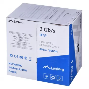Netwerkkabel LANBERG LCU6-10CC-0305-BK U/UTP Cat6 305 m, 23 AWG, CCA, 250 MHz, zwart