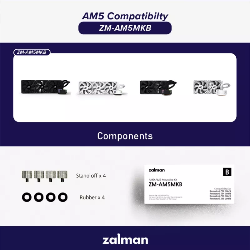 Montagekit ZALMAN ZM-AM5MKB voor AMD-processoren, socketcompatibiliteit voor AM5/AM4-moederborden