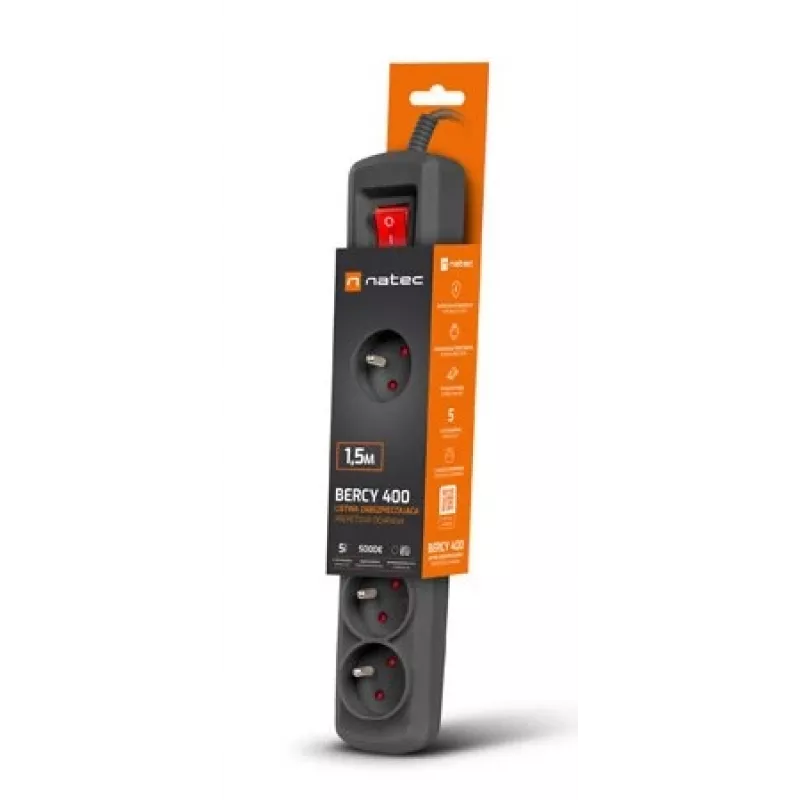 Overspanningsbeveiliging NATEC NSP-1713 zwart 5 AC-stopcontacten 1,5 m