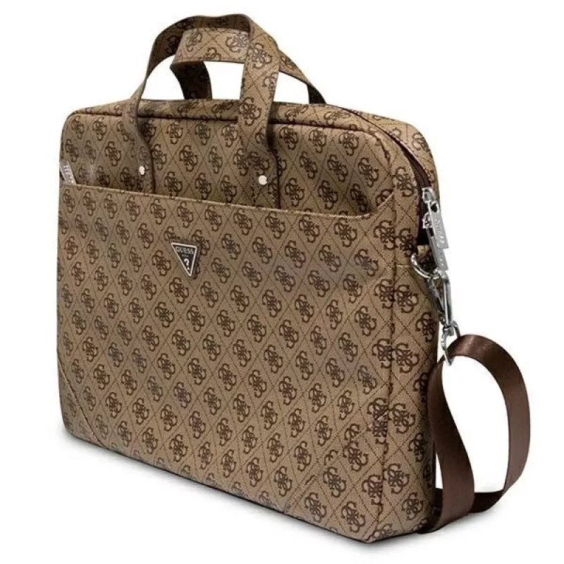 Laptoptas GUESS GUCB15P4TW 16 inch bruin saffiano met 4G-driehoeklogo