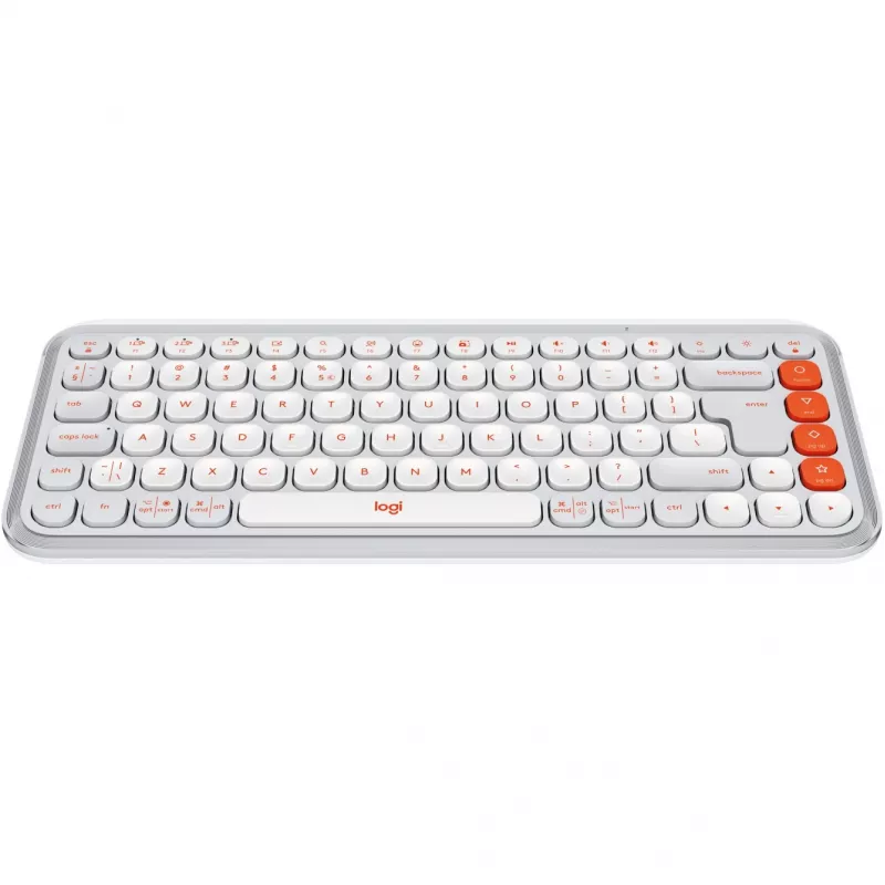 Logitech POP Icon Keys - toetsenbord - draadloos - Bluetooth LE - QWERTY - US International - off white, oranje (920-013072)