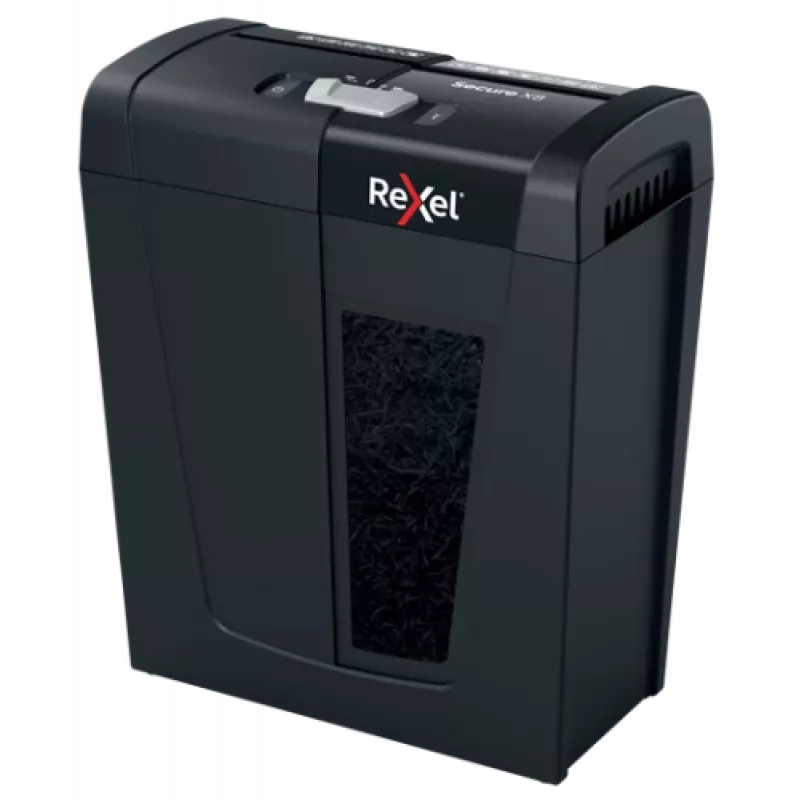 Papiervernietiger REXEL Secure X8 — kruisversnippering P-4, 4x40 mm, capaciteit 8 vel, 14 l opvangbak, zwart