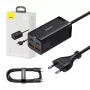Baseus GaN3 Pro CCGP000101 bureaulader 100 W, 2x USB-C + 2x USB-A, PD 3.0, QC 4.0+, 1,5 m kabel, zwart