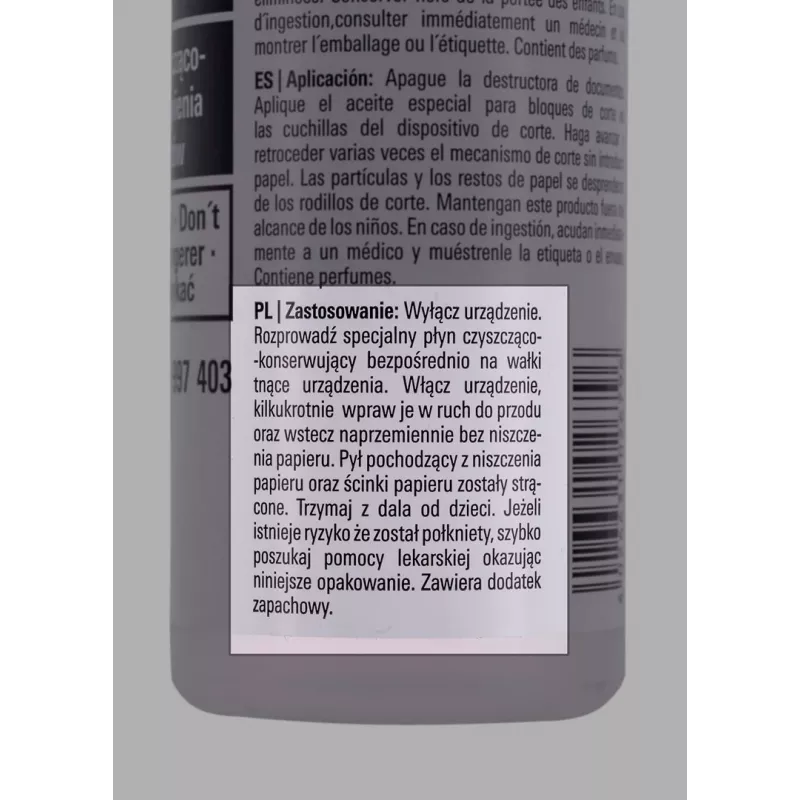HSM 1235997403 reinigings- en smeerolie voor het snijblok van de papiervernietiger, 250 ml