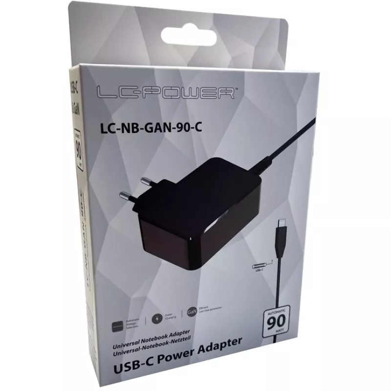 Oplader voor binnen LC-Power LC-NB-GAN-90-C laptop zwart AC 220-240V