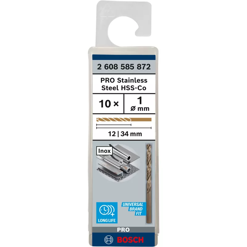 PRO RVS HSS-Co-spiraalboor, Ø 1,0 mm 10 stuks, werklengte 12 mm