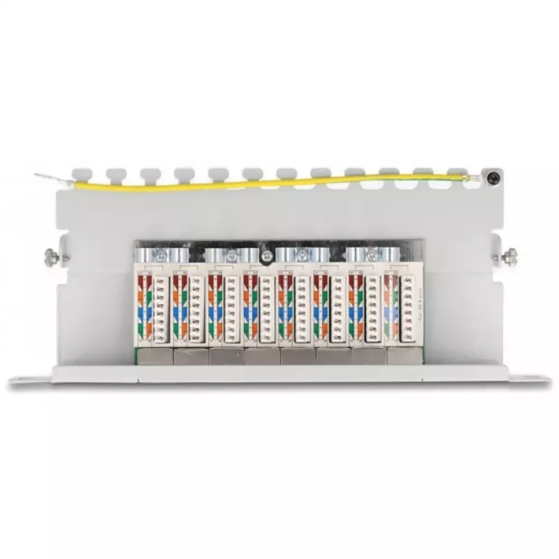DeLOCK 10 inch patchpanel, 8 poorten, Cat.6A, 0,5HE, grijs, metaal