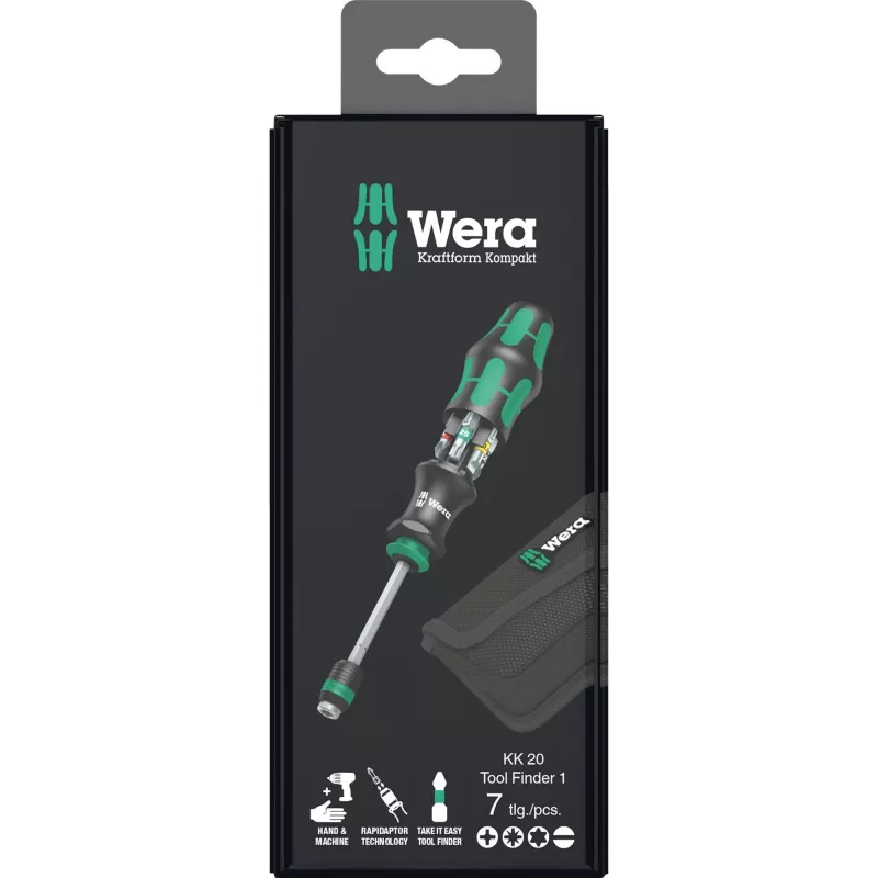 Wera Kraftform Kompakt 20 - schroevendraaier met bitset - in etui (05051016001)