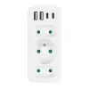 Power splitter MACLEAN MCE248 F/W — 3 AC-stopcontacten (1×16A, 2×6A) + 4×USB (2×A, 2×C PD 20W), EU-stekker, wit