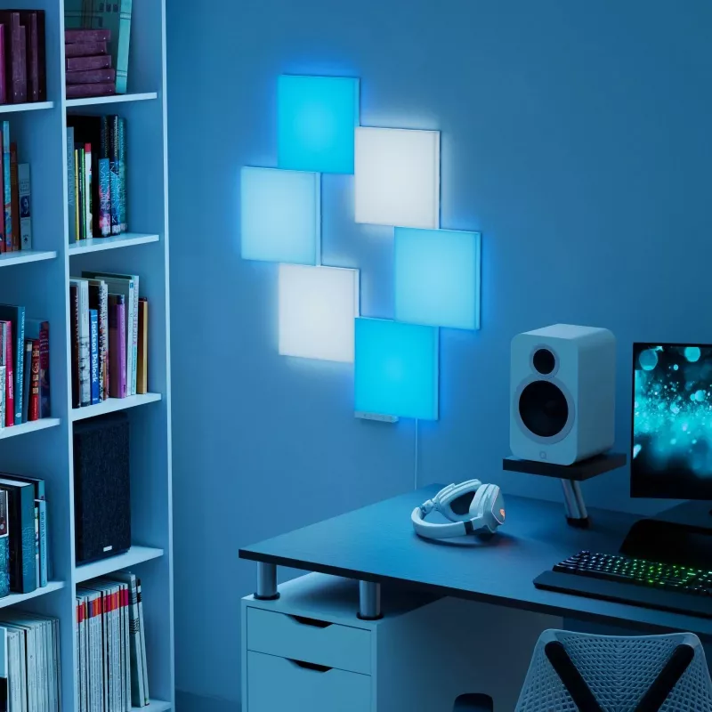 Nanoleaf Blocks Big Squares Starter Kit N8100K02-6BS, 6 ledpanelen, 16 miljoen+ kleuren, wifi 2,4 GHz, compatibel met Apple Home/Alexa/Google Home/SmartThings