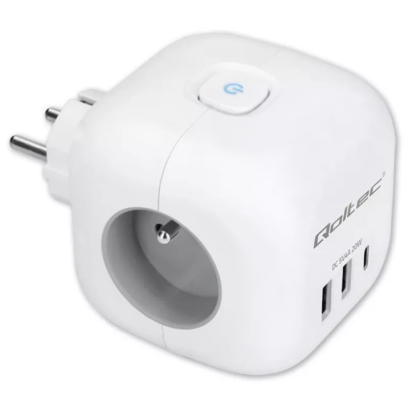 Stekkerdoos QOLTEC 52548 met 3× AC-stopcontacten en USB-aansluiting