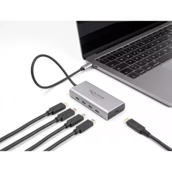 DELOCK USB hub 10 Gbps Type-C 4 poorten PD 85W 30cm kabel