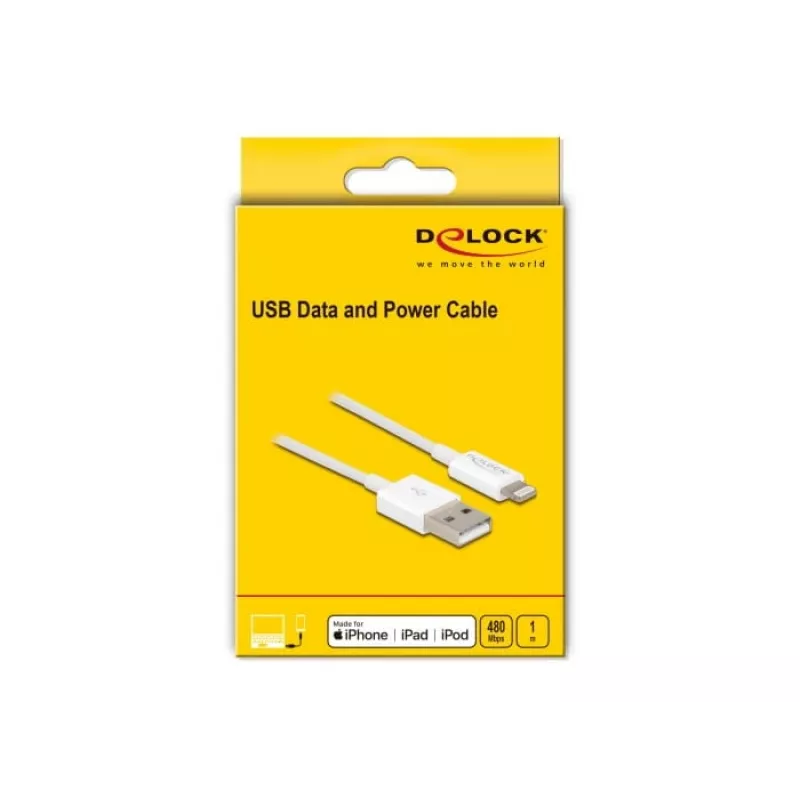 USB-datakabel en oplaadkabel DeLOCK 83000 voor iPhone iPad iPod wit 1 m