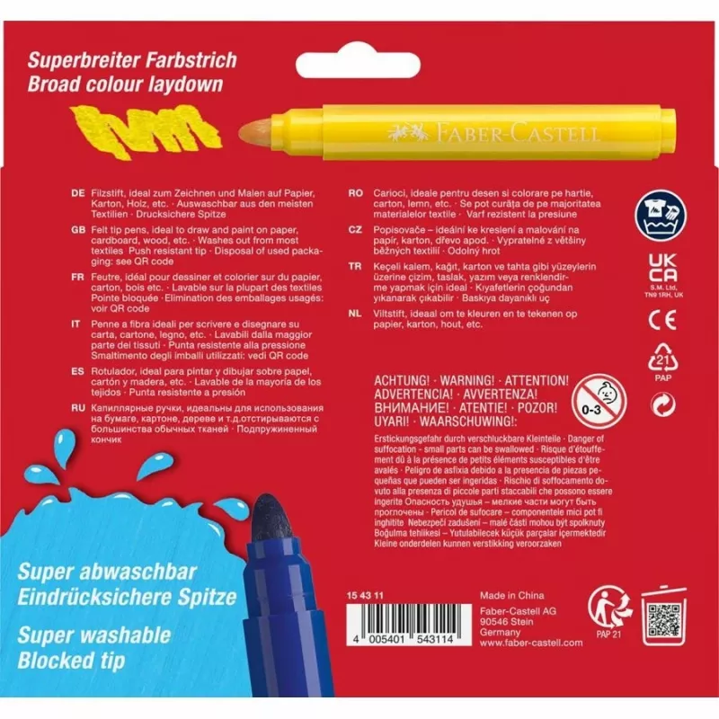 FABER-CASTELL viltstift Jumbo Super Washable 12 stuks