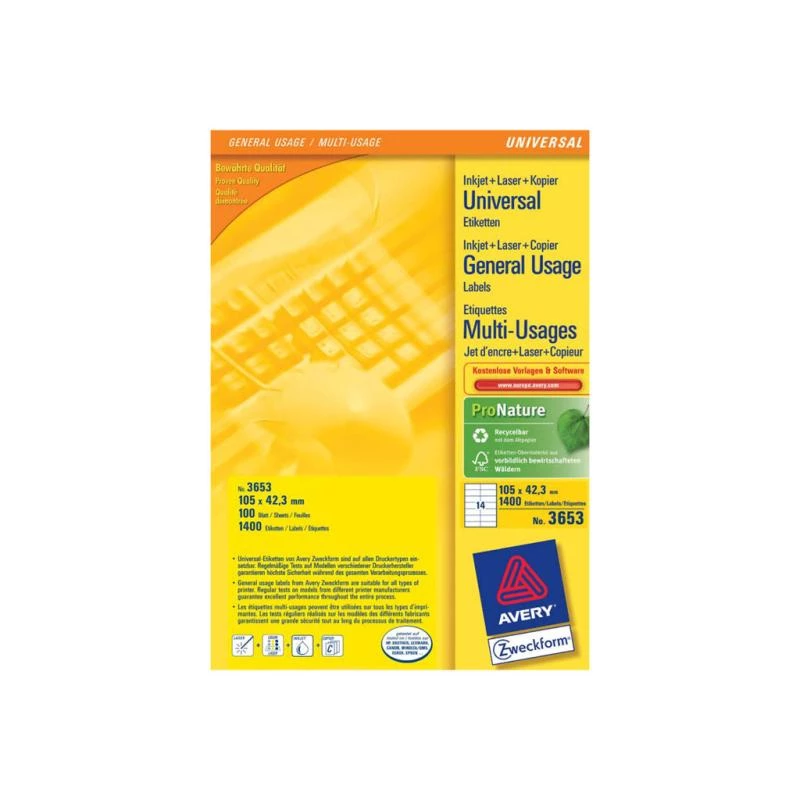 Avery 3653 zelfklevend etiket rechthoek permanent wit 1400 stuks