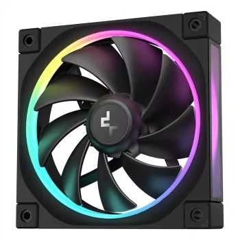 Behuizingsventilator DeepCool FL12 120 mm, PWM, 500–2150 t/min, 55 CFM, 2,82 mmH2O, FDB, multi-LED, zwart