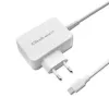 Qoltec 51039 65 W USB-C PD-voedingsadapter, 5–20,3 V, 2–3,25 A, ingebouwde USB-C-kabel, wit