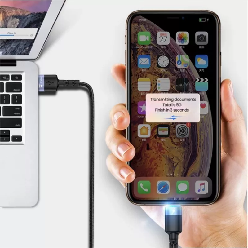 USB-naar-Lightning-datakabel Tellur 1,2 m nylon gevlochten zwart