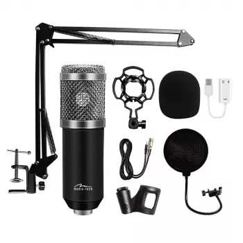 Pc-microfoon MEDIA-TECH MT397S — bekabeld, XLR-ingang, 20–20000 Hz, 150 Ω, -32 dB, 2,4 m kabel, tafelstandaard, zwart