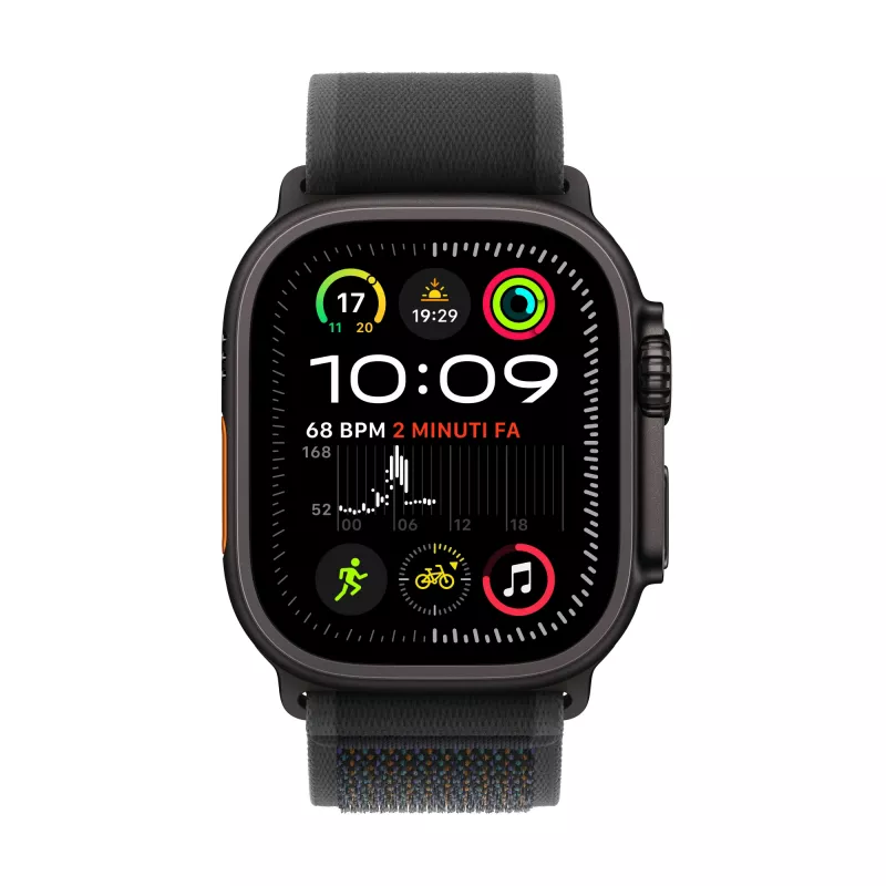 APPLE Watch Ultra 2 GPS + Cellular 49 mm behuizing van zwart titanium met zwarte Trail Loop – M/L
