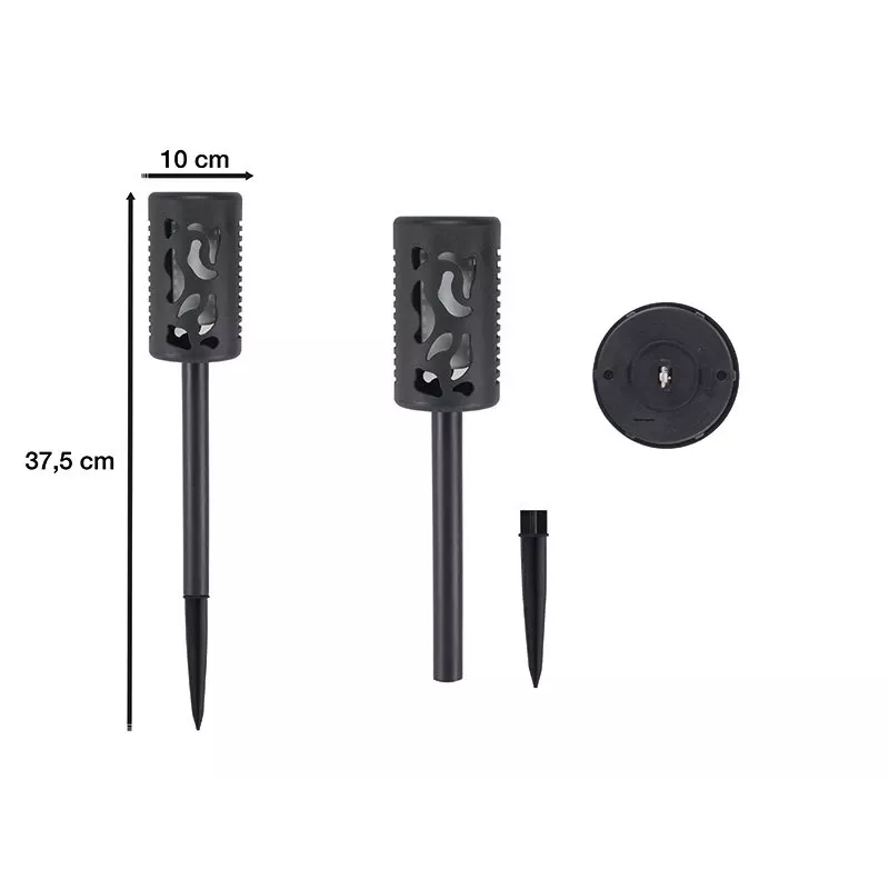 Beper P207ILO101 zonne-energie tuinlamp met grondpen, 12 led vlameffect, IP44, zwart