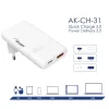 Akyga AK-CH-31 platte GaN-USB-oplader 65 W, USB-C PD + USB-A, wit