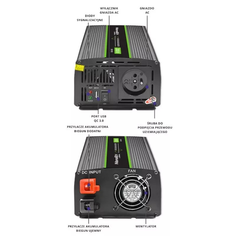 Auto-omvormer Qoltec Monolith 2000 W zwart 24 V