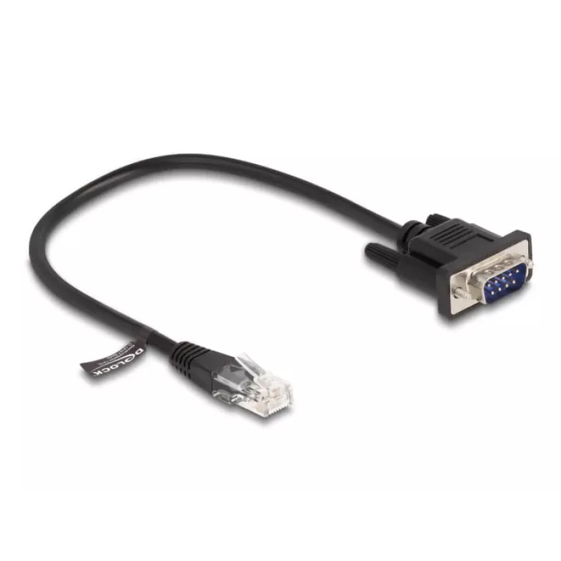 Delock RS-232 seriële kabel, RJ45 male naar D-Sub 9 male, 30 cm, zwart