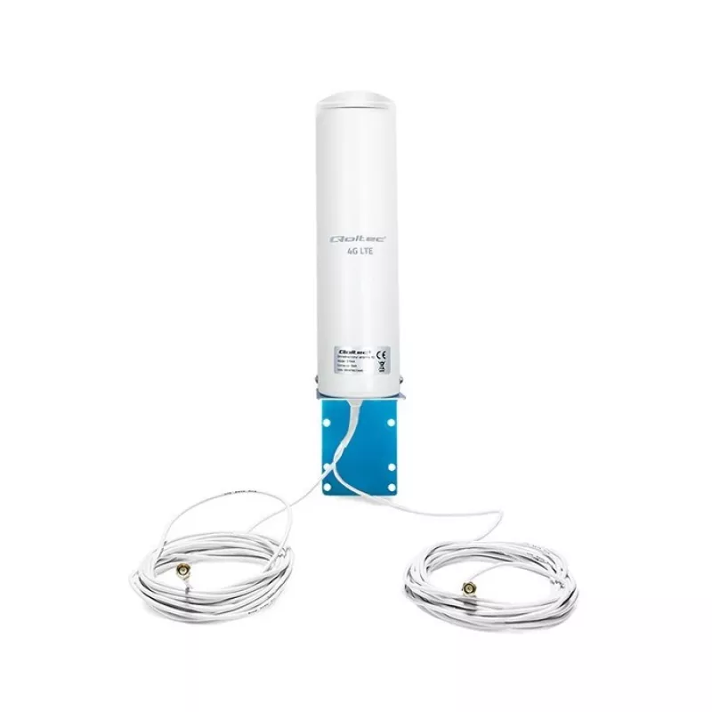 Outdoor omnidirectionele 4G LTE-antenne QOLTEC 57044, 5 dBi, 600–2700 MHz, 50 W, 50 Ω, witte koperen behuizing