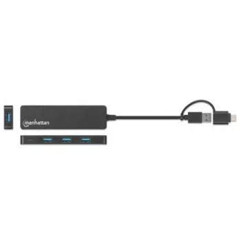 Manhattan USB-C & USB-A combo dock/hub, poorten (4): USB-A (x4), 5 Gbit/s (USB 3.2 Gen1 aka USB 3.0), USB-gevoed (geen externe voeding nodig)