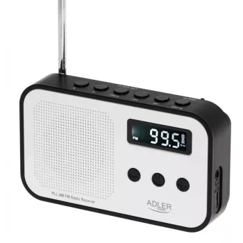 Draagbare digitale radio Adler AD 1907 — FM/MW, digitale tuner, wekker, USB-C, 600 mAh accu, LCD, 20 zendergeheugens, telescoopantenne
