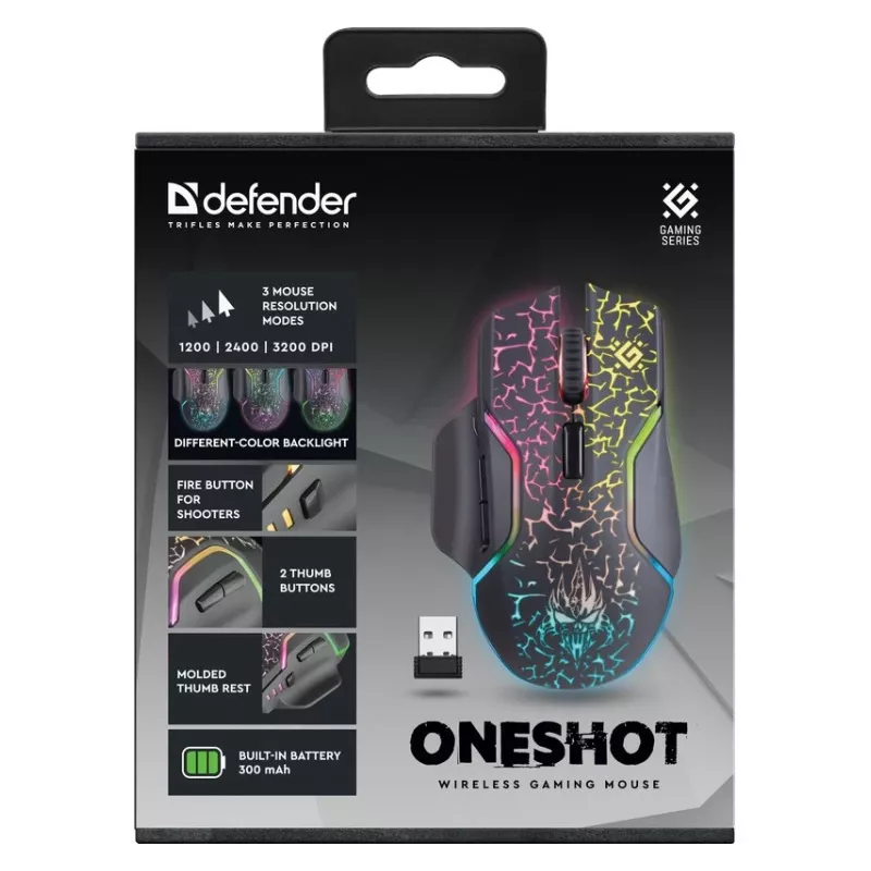 Defender Oneshot GM-067 muis gaming rechtshandig RF draadloos + USB Type