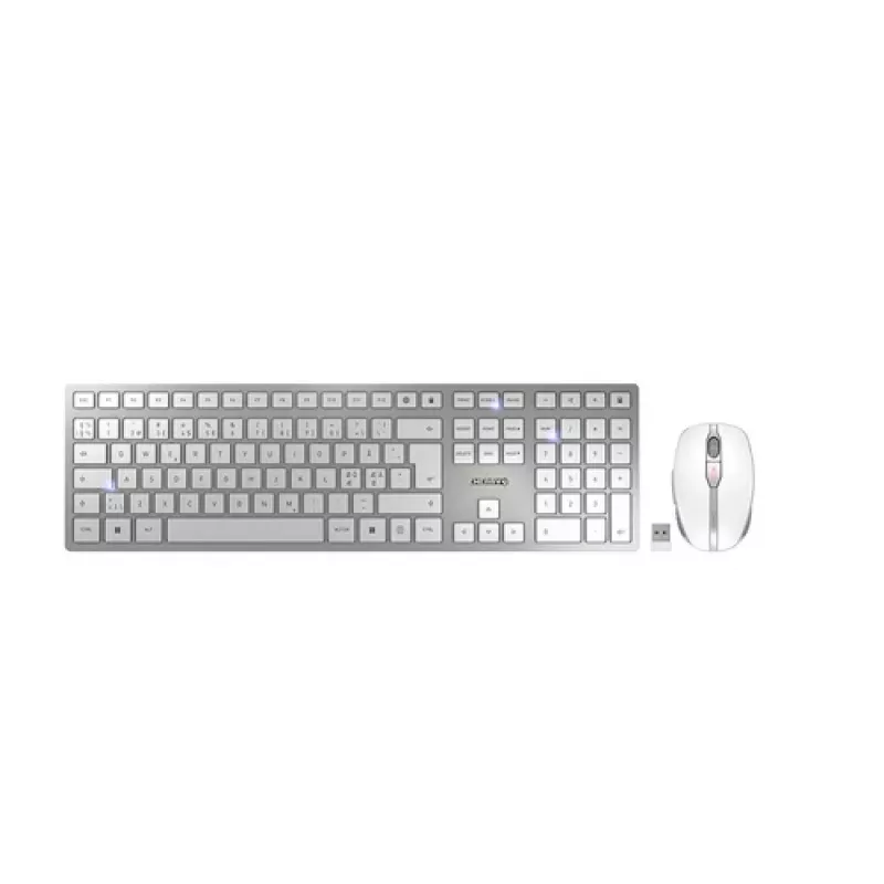 CHERRY DW 9100 slank toetsenbord muis inbegrepen universeel RF draadloos + Bluetooth Nordic zilver