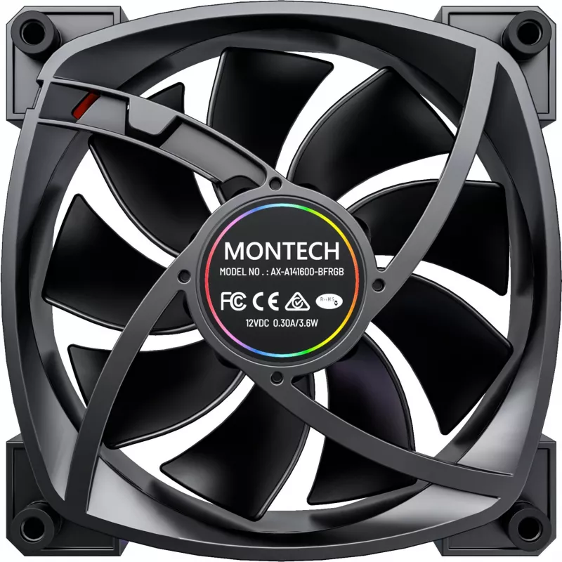 MONTECH RX140 PWM 140mm ARGB Reverse-Blade behuizingsventilator - zwart