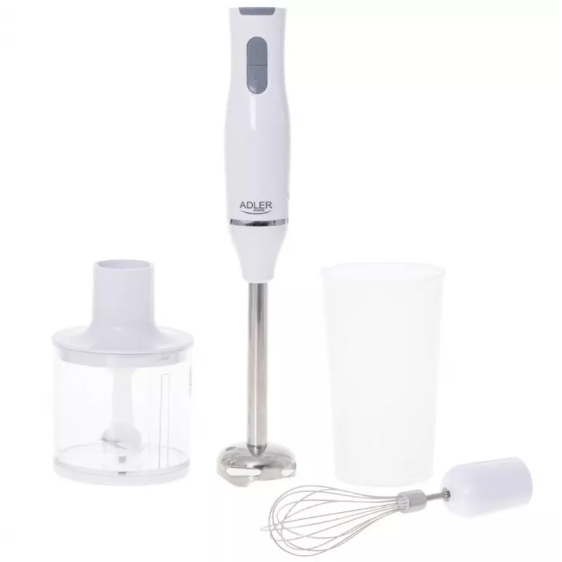 Adler AD 4620 staafmixerset, 800 W, 2 snelheden, 450 ml hakker, 750 ml maatbeker, garde, wit