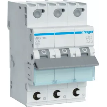 Hager MBS306. Nominale stroom: 6 A. Type: B-type, aantal modules (max.): 3 modules (MBS306)