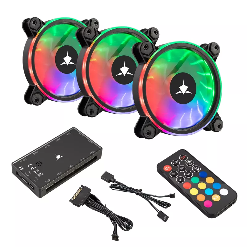 Behuizingsventilator-kit White Shark Nebula-2 zwart – ARGB 120-mm-ventilator (kit)