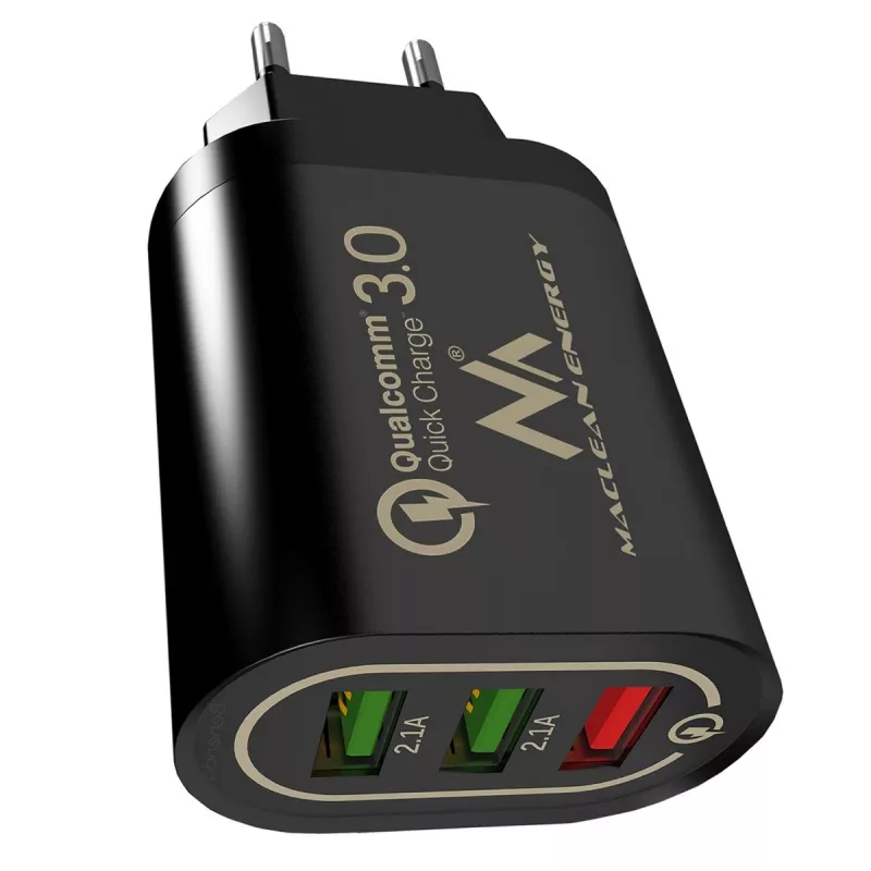 USB-wandlader MACLEAN MCE479B — 3x USB-aansluitingen, 18W totaalvermogen, compact