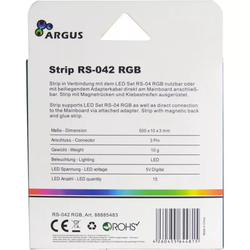 Computerbehuizing verlichtingsset INTER-TECH RS-042 RGB — RGB-ledstrip 1000 mm, 10 mm breed, zwart